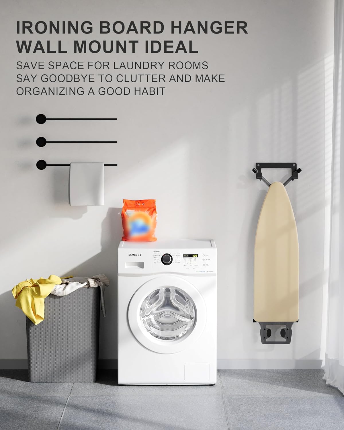 Ironing Board Hanger Wall Mount Stainless Steel, Y T Leg Ironing Board Holder Wall Mount for Laundry Room, Iron Board Hooks for Wall Heavy Duty Black