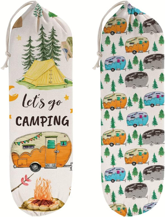 2Pcs Camping RV Essentials Plastic Bag Holder, Reusable Hanging Grocery Bags Holder for Camper RV Accessories, Portable Trash Bags Organizer for Camper Must Haves, Picnics, Beach, Hiking
