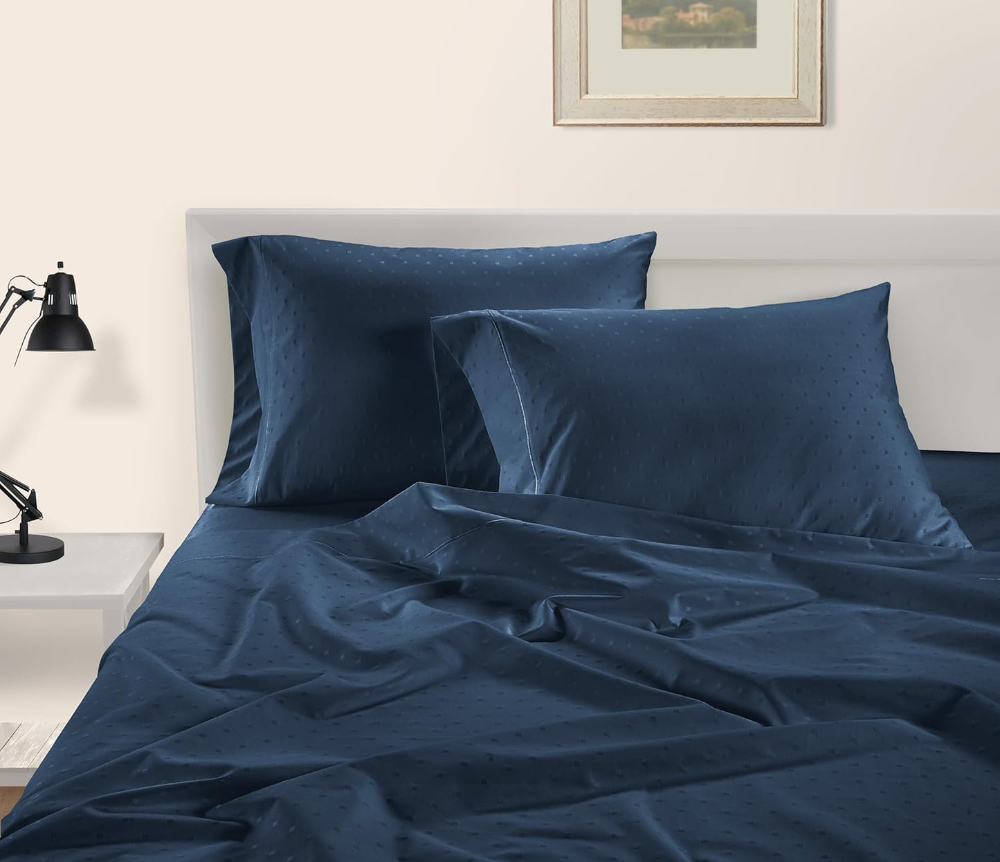 LANE LINEN Pillows Queen Size Set of 2, Soft 100% Egyptian Cotton, Cool & Smooth 1000 Thread Count Pillow Cases - Swiss Dot - Estate Blue