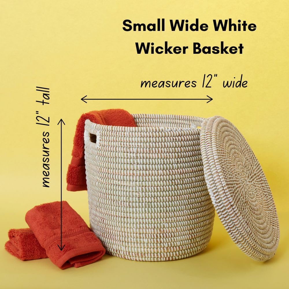 Storage & Organization, Decorative Baskets for your Home, Laundry Hamper, Baby Nursery Toys Bin, Living Room Blankets Storage, Towels Holder, Wicker, Woven, Lid, Wide, White, Set, 4pcs