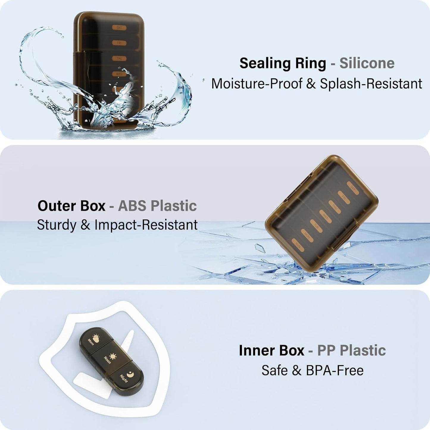 Weekly Pill Organizer 3X a Day, 7 Day Pill Box 3 Times, Portable for Travel Pill Case for Pills/Vitamin/Fish Oil/Medication/Supplements (3x7 Brown)