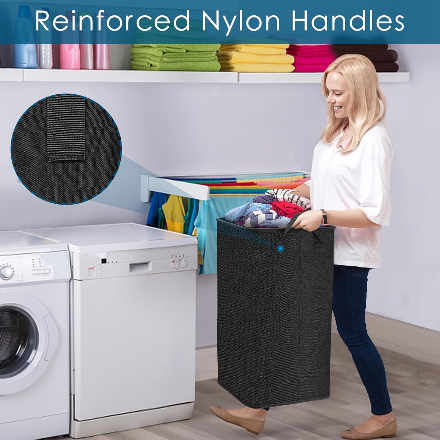 SNIGJAT Large Laundry Hamper, Tall Laundry Hamper with Sturdy Handles, Hampers for Laundry, Rectangular Dirty Clothes Hamper for Bedroom, Extra Large Laundry Basket for Clothes Toys, 80 L