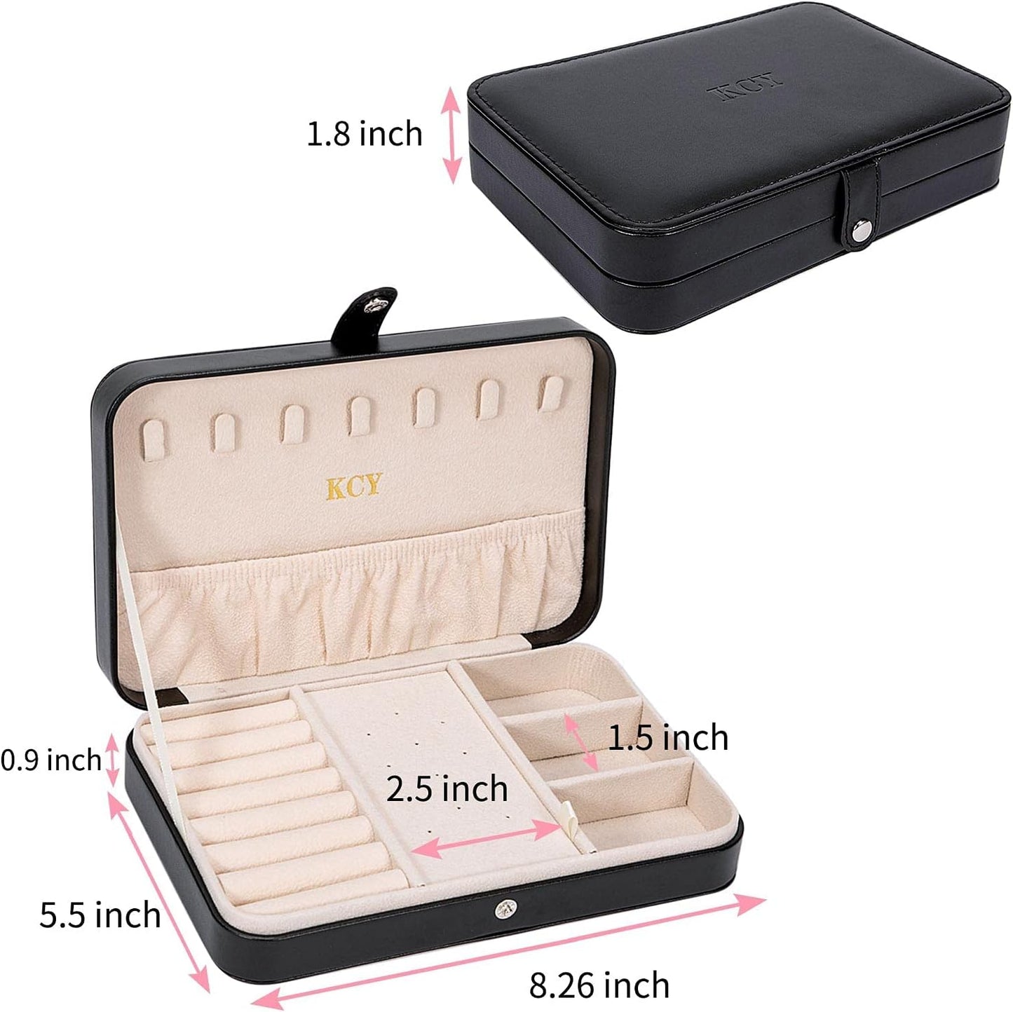 KCY Travel Jewelry Organizer Box for Women Girls, Small Travel Jewelry Case, PU Leather Portable Jewellery Storage Boxes Display Holder for Ring Earrings Necklace Bracelet Bangle, Gifts, Black