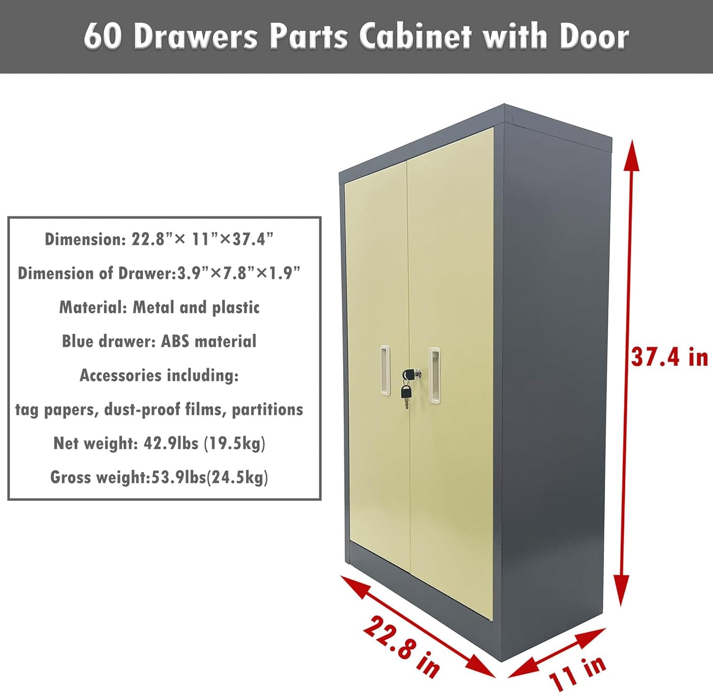 INTSUPERMAI Parts Cabinet Tools Storage Cabinet 60 Drawer Plastic Parts Organizer Plastic Storage Drawers 2 Dividers 5 Baffle