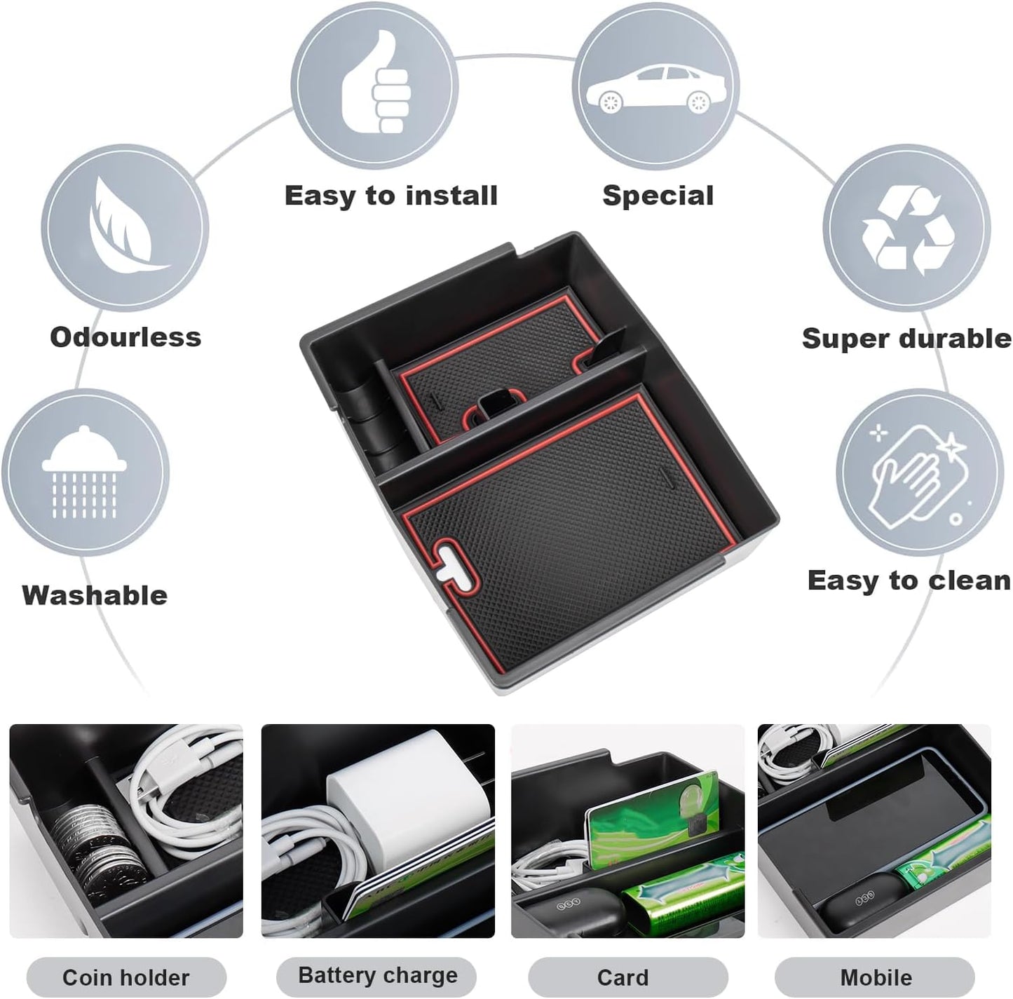 Center Console Organizer Compatible with 2024 2025 Toyota Tacoma Console Armrest Storage Box Interior Insert Storage Tray Secondary Accessories-Red