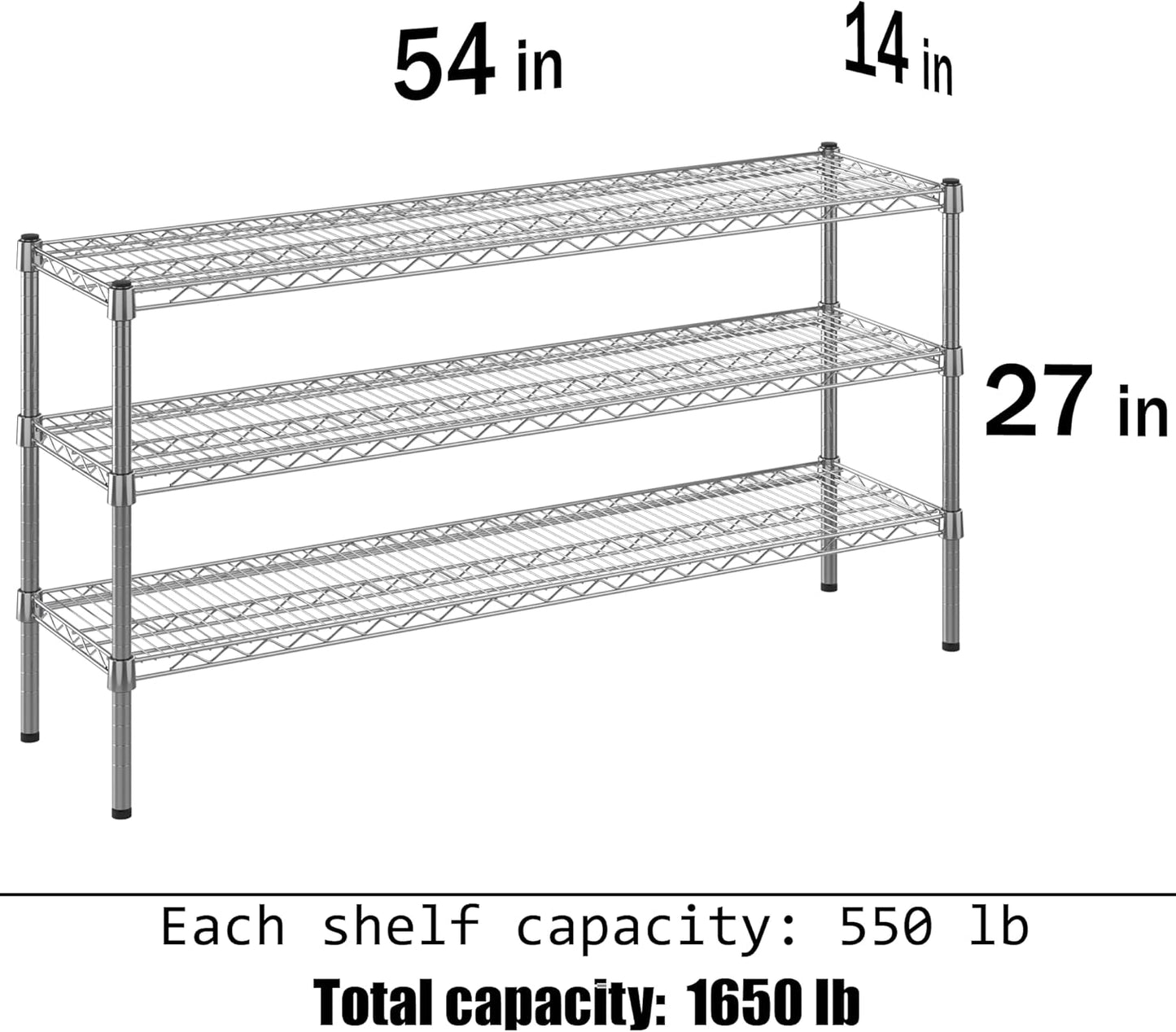 14" Deep x 54" Wide x 27" Height Wire Shelving Kit | 3-Tier | NSF Commercial Storage Rack Unit
