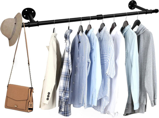 36 inch Industrial Pipe Clothes Rack Wall Mount For Hanging Rod Bar for Laundry Room Up to Max Load 135Lb Black