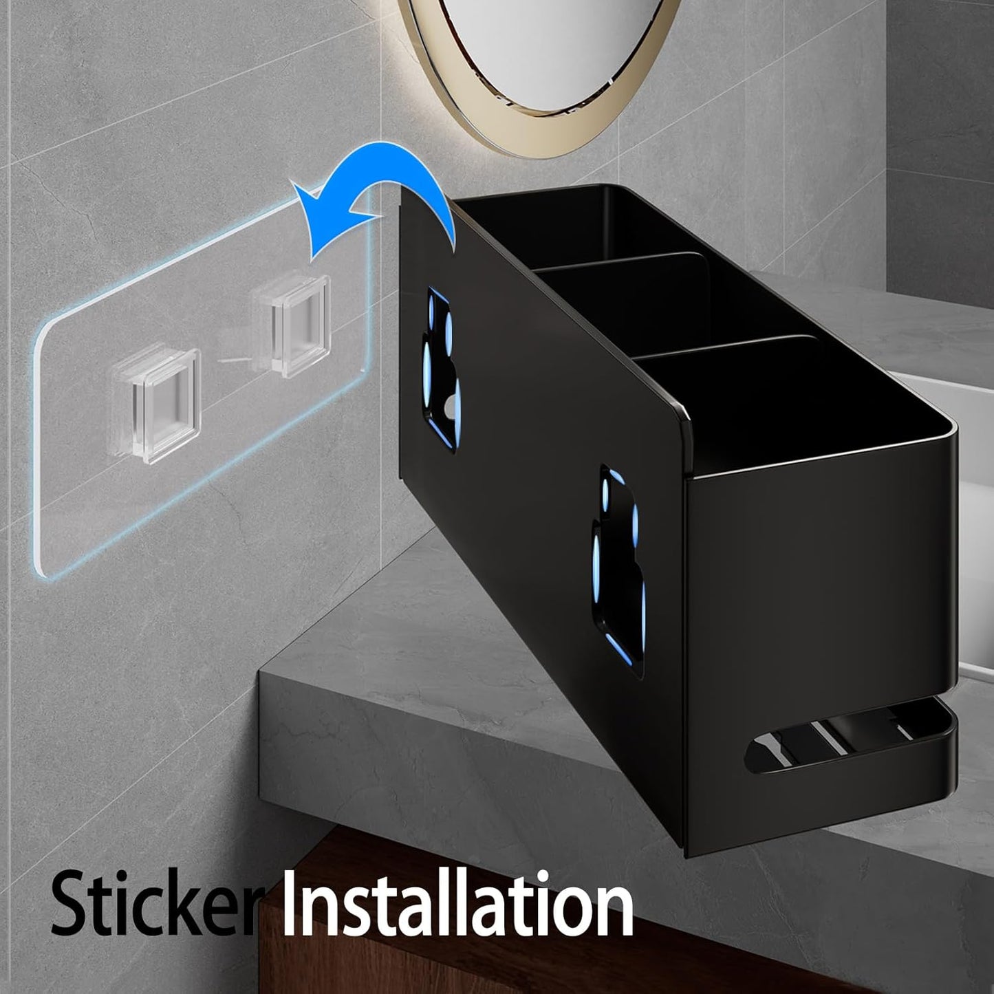 Aluminum Electric Toothbrush Holder - Bathroom Wall Mounted Toothbrush Holder (Black, Three Slot)