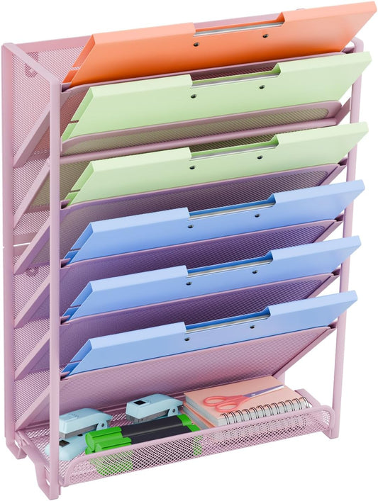 Simple Trending Wall File Organizer, Mesh 7-Tier Vertical Hanging File Holder, Desktop Metal Files Rack for Office and Home, Black