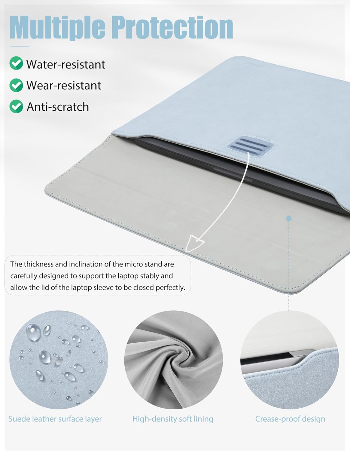 HYZUO 15-16 Inch Laptop Sleeve Bag with Adjustable Stand Feature for MacBook Pro 16 M4/M3/M2/M1 2025-2019, XPS 15, MacBook Pro 15 2015-2012, Case with Pouch, Pale Blue