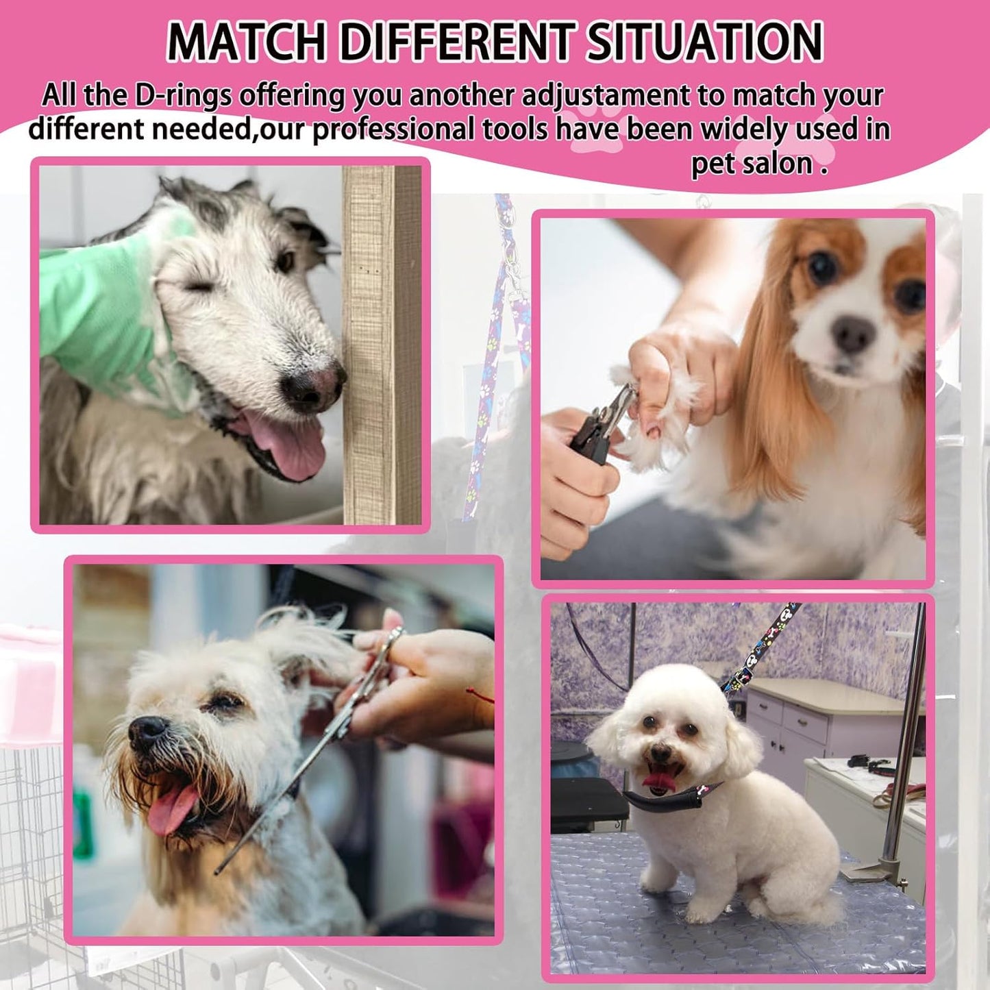 Dog Grooming Belly Straps - Grooming Loops Belly Support Band Dogs Grooming Table Arm Accessories with Cute Paw and Bone Pattern Restraint Noose Loop for Small to Large Dogs (Sky Blue)