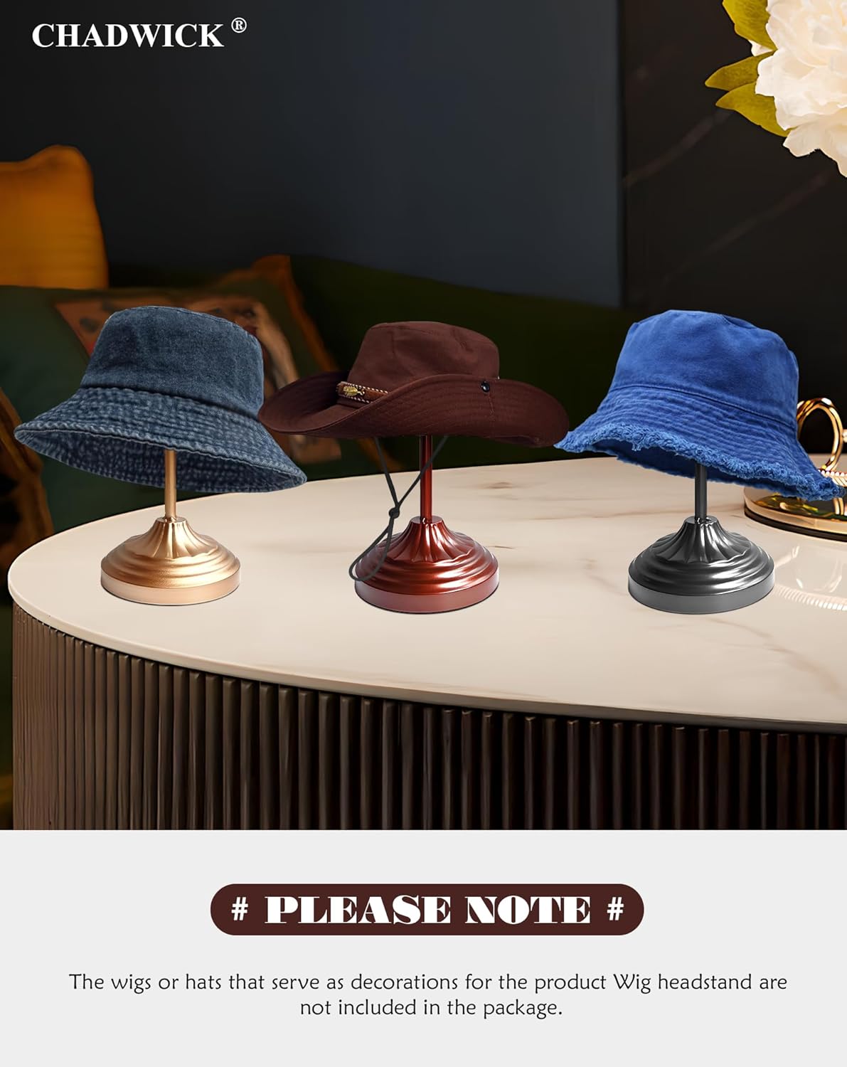 CHADWICK Modern Freestanding Hat Rack - Stylish Dome Design for Displaying Cowboy Hats, Caps, and Wigs - Sleek Black Finish