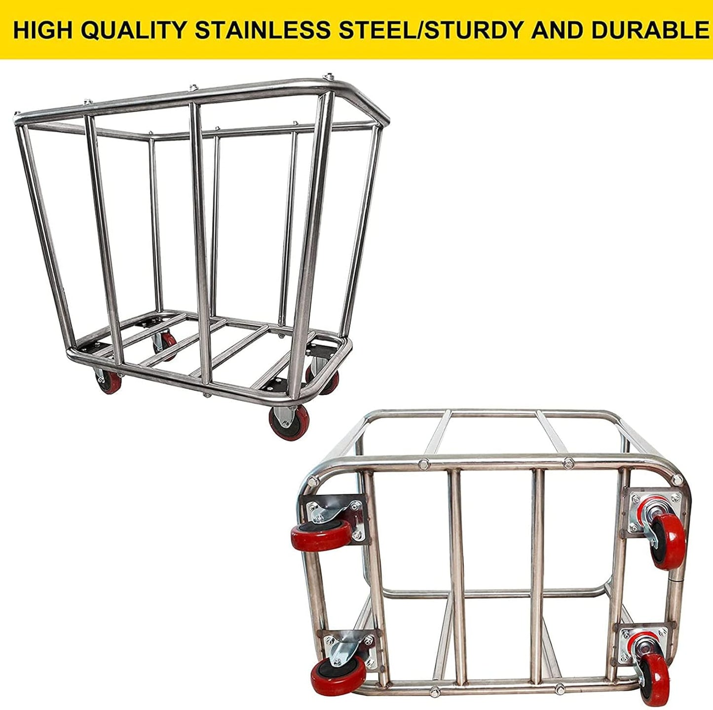 Laundry Cart Commercial,10 Bushel (350L) Large Industrial Rolling Laundry Hamper with 4 Inch Wheels,Home Heavy Duty Laundry Baskets with Stainless Steel Frame, 260 LBS Weight Capacity