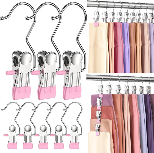 30 Pack Pants Hangers with Clip,Legging Organizer for Closet Hanging, Space Saving Yoga Pants Hangers Clip Hanger Wardrobe Organization,Closet Organizers and Storage for Jeans,Shorts,Skirts,Hats-Pink