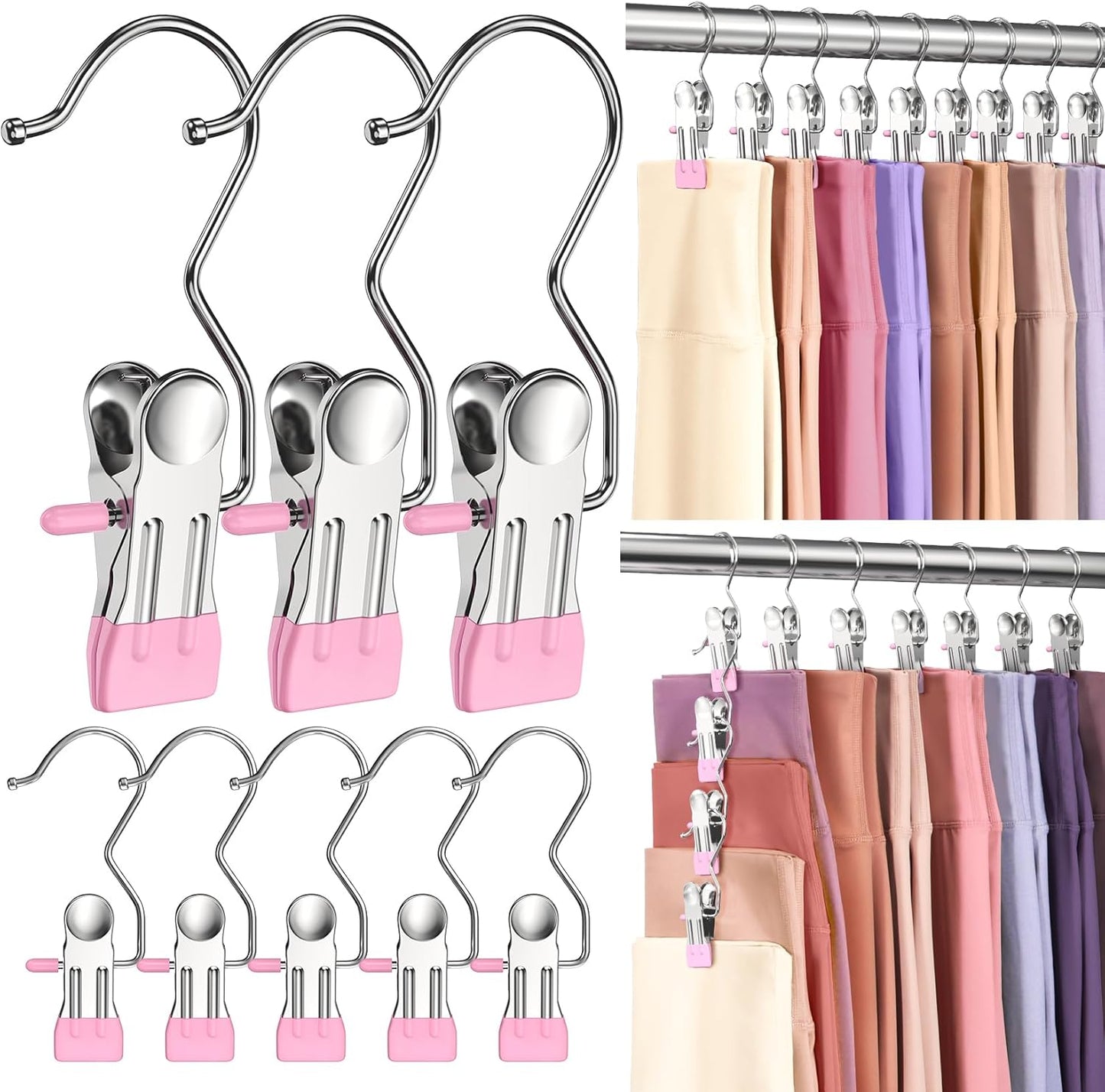 50 Pack Pants Hangers with Clip,Legging Organizer for Closet Hanging, Space Saving Yoga Pants Hangers Clip Hanger Wardrobe Organization,Closet Organizers and Storage for Jeans,Shorts,Skirts,Hats-Pink