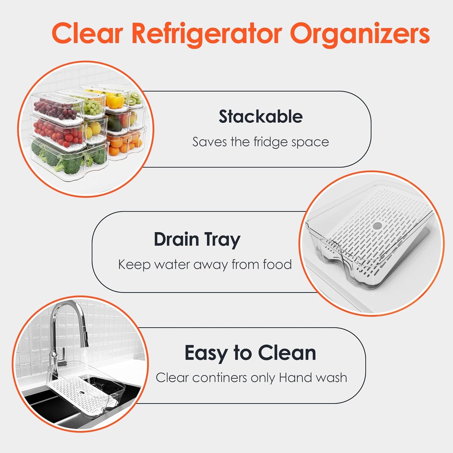 Fridge Organizers and Storage, 10 Pack Clear Freezer Organizer Bins with Lids for Kitchen, Pantry, Refrigerator, Food, Fruit, Vegetable Storage