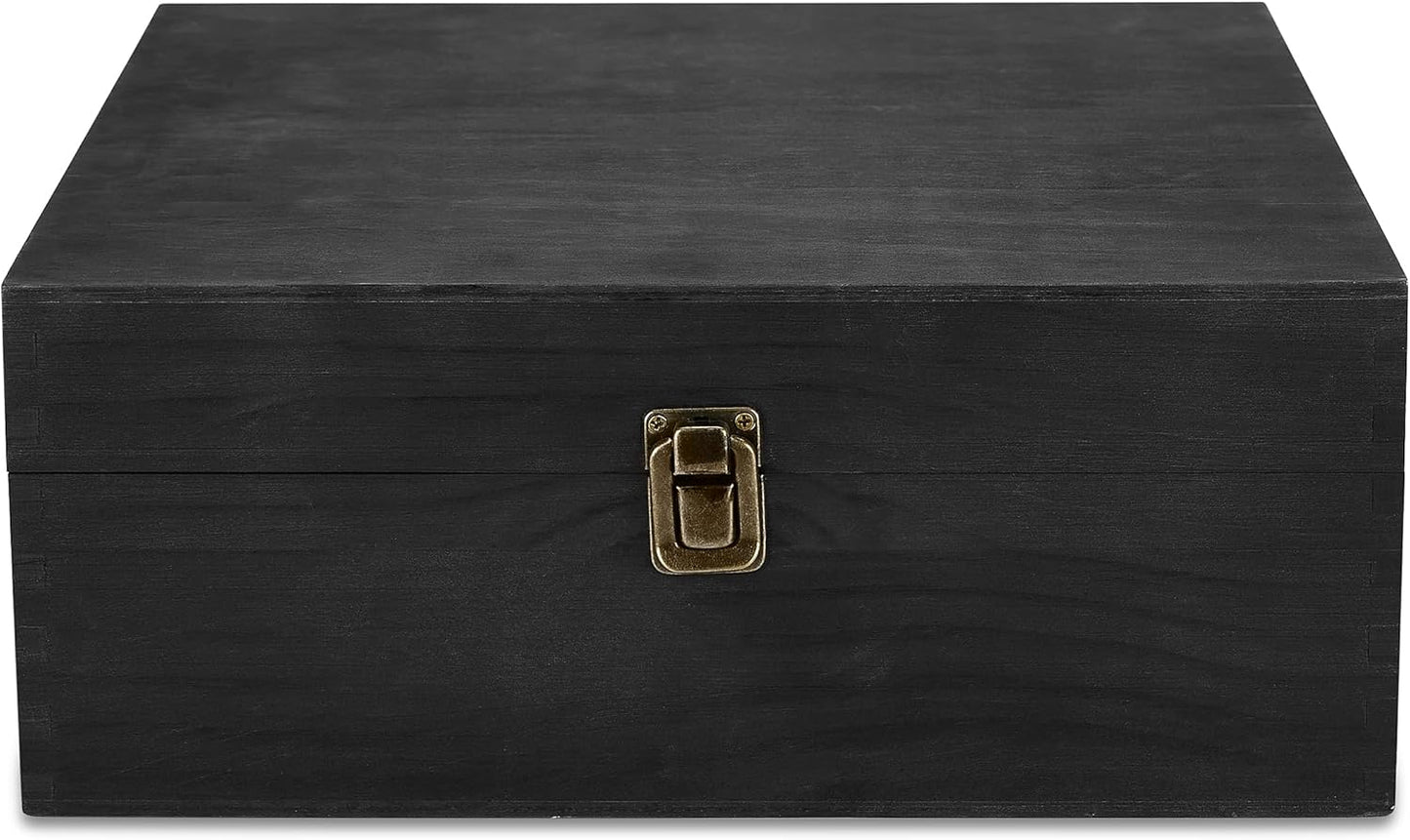 makerflo Large Black Pine Wood Memory Box with Black Felt Inside, Hinged with Clasp, Keepsake Wooden Box Ideal for Craft and Personalization (Laser Engraving, Epoxy, UV DTF, and Vinyl) – Pack of 12
