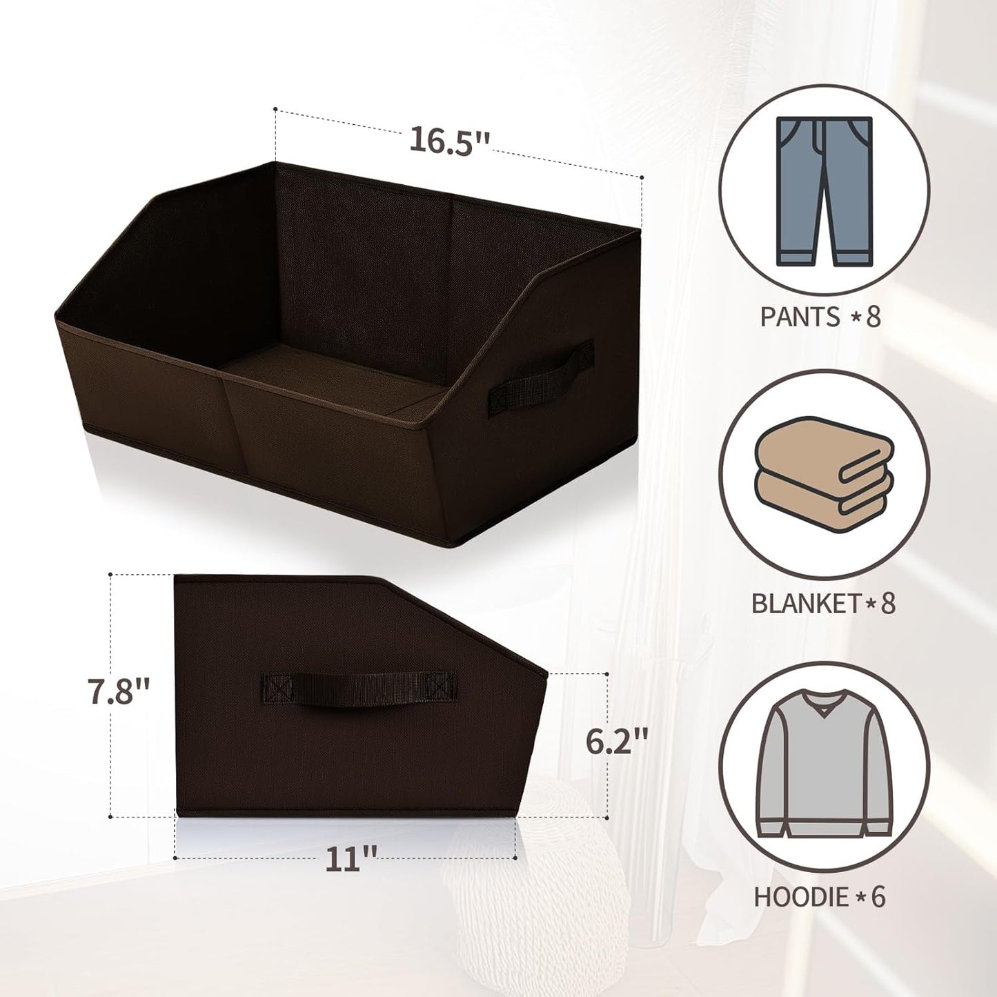 Closet Baskets for Shelves Trapezoid - Decorative Storage Baskets with Handle, Closet Bins for Organization, Shelf Storage Bins for Clothes, Books, Home, Office, 4 Pack, Brown