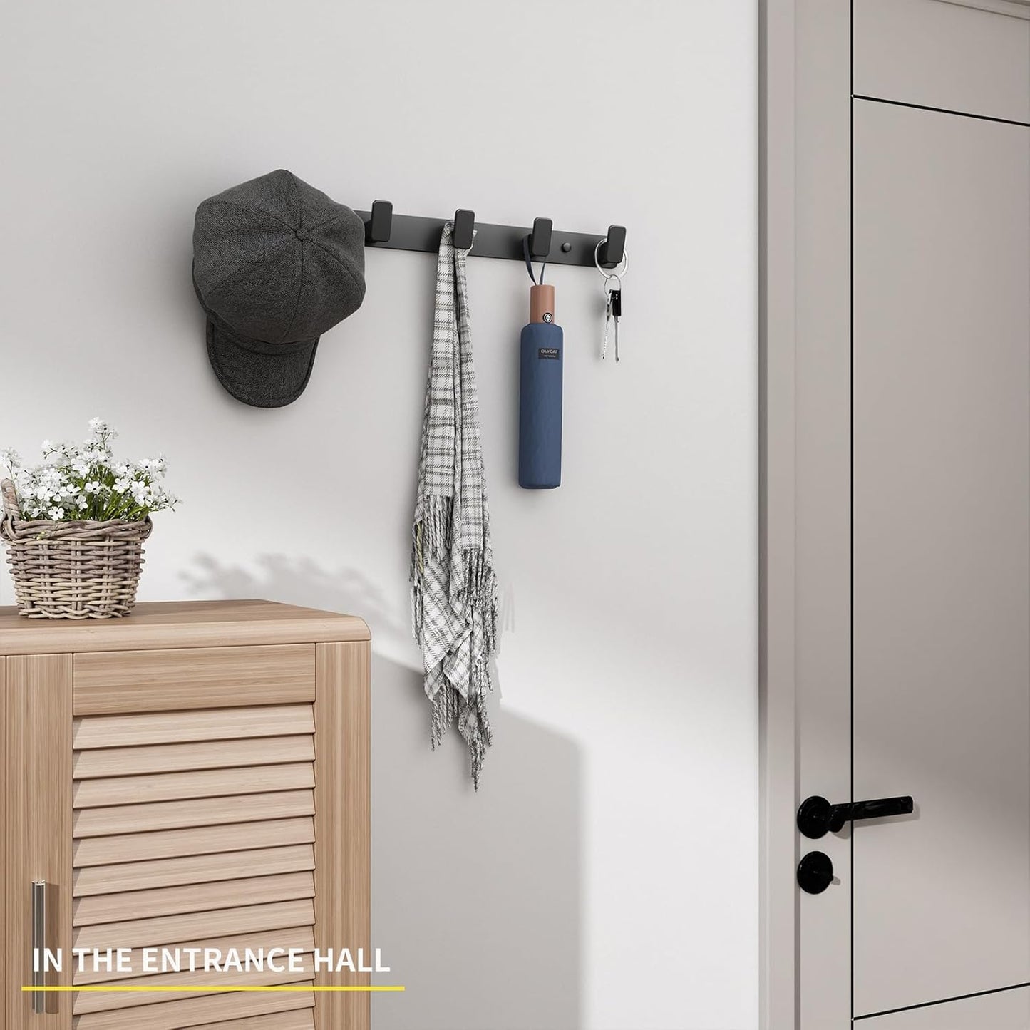 Coat Hook Wall Rack Hanger - Double Coat Rack with 5 Hooks Wall Hooks for Hanging Hat Key Bag Towel Wall Mount Coat Rack, Black 2 Packs