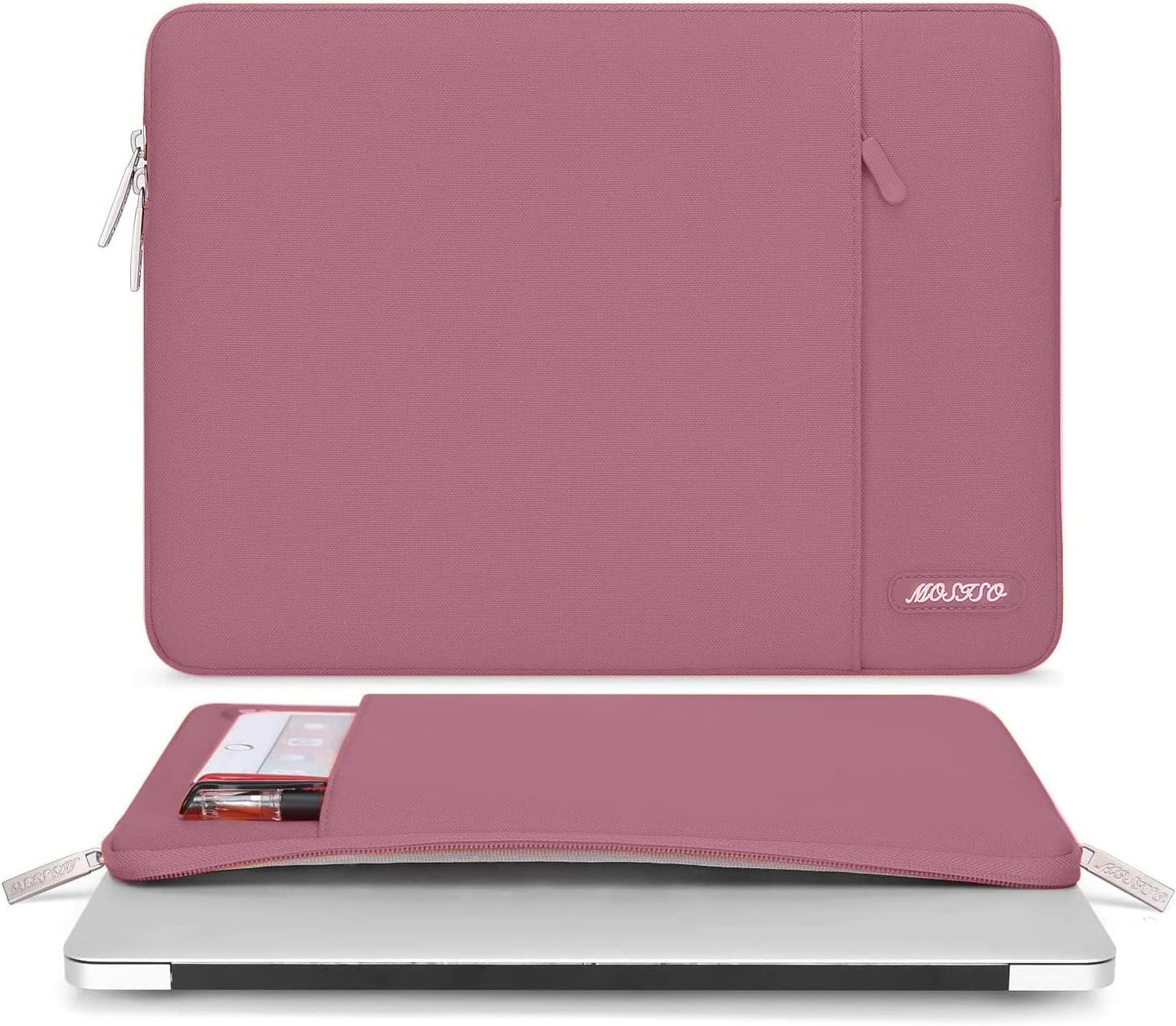 MOSISO Laptop Case 16 inch, 15-15.6 inch Laptop Sleeve Compatible with MacBook Pro 16 M4 M3 M2 M1, HP Acer Dell Lenovo ASUS Notebook, Polyester Vertical Computer Sleeve Bag with Pocket, Dusty Rose