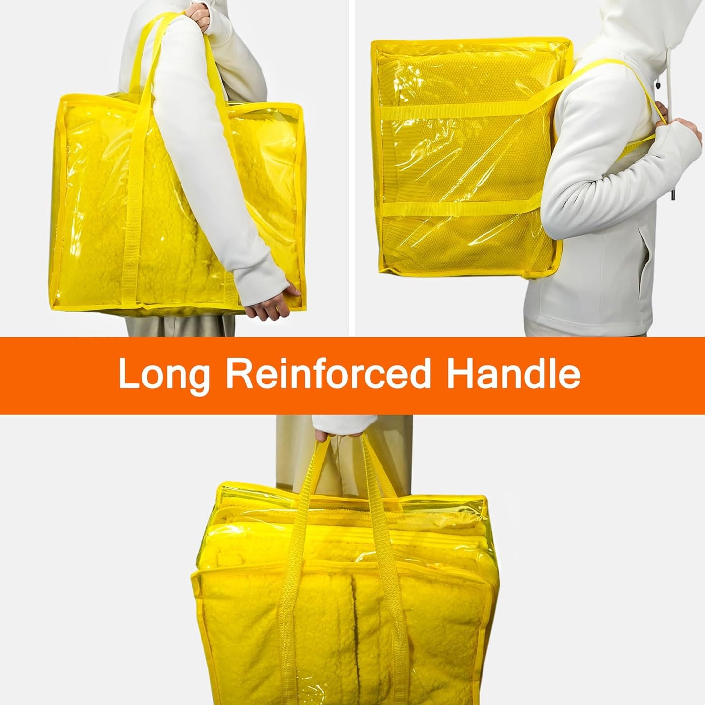 Vieshful 40L Yellow Clear Clothes Storage Bag Colorful Clothes Organizer with Zipper Vinyl Storage Bag for Comforter, Blanket, Bedding, Duvet, Transparent Moving Totes 3 Pack
