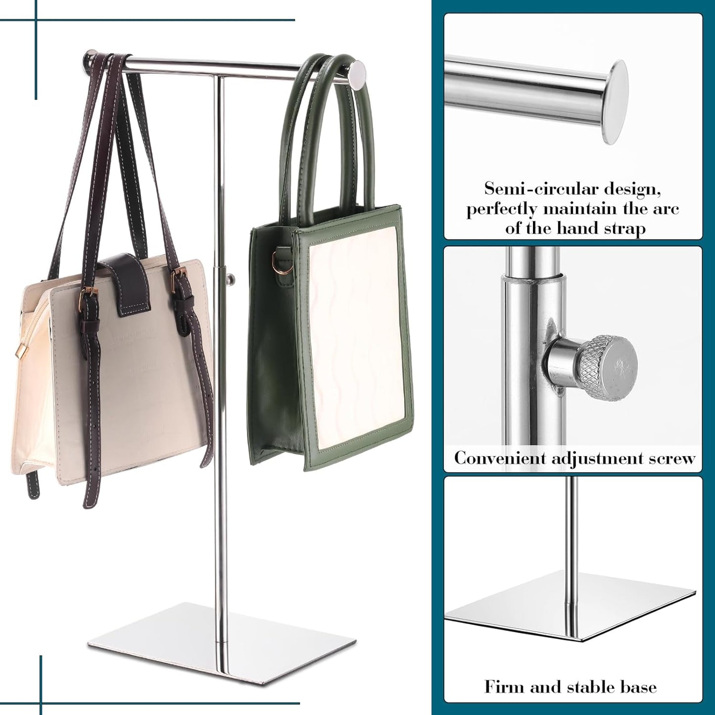 Leinuosen 4 Pcs T Shaped Purse Display Stand Necklace Display Stand Tabletop Adjustable Height Purse Hanger Rack