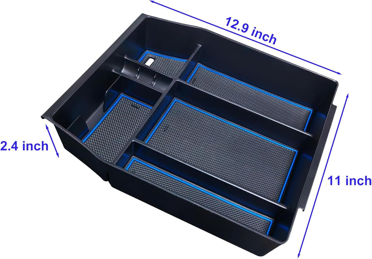 Center Console Organizer Compatible with 2021 2022 2023 2024 Ford F150 Interior Accessories, Armrest Box Insert Storage Tray (Full Console w/Bucket Seats ONLY)-Blue Trim