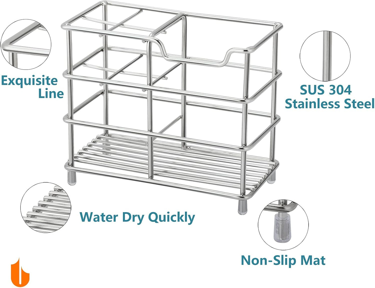 Urbanstrive 304 Stainless Steel Bathroom Toothbrush Holder Toothpaste Holder Stand Bathroom Accessories Organizer (Silver, Small)