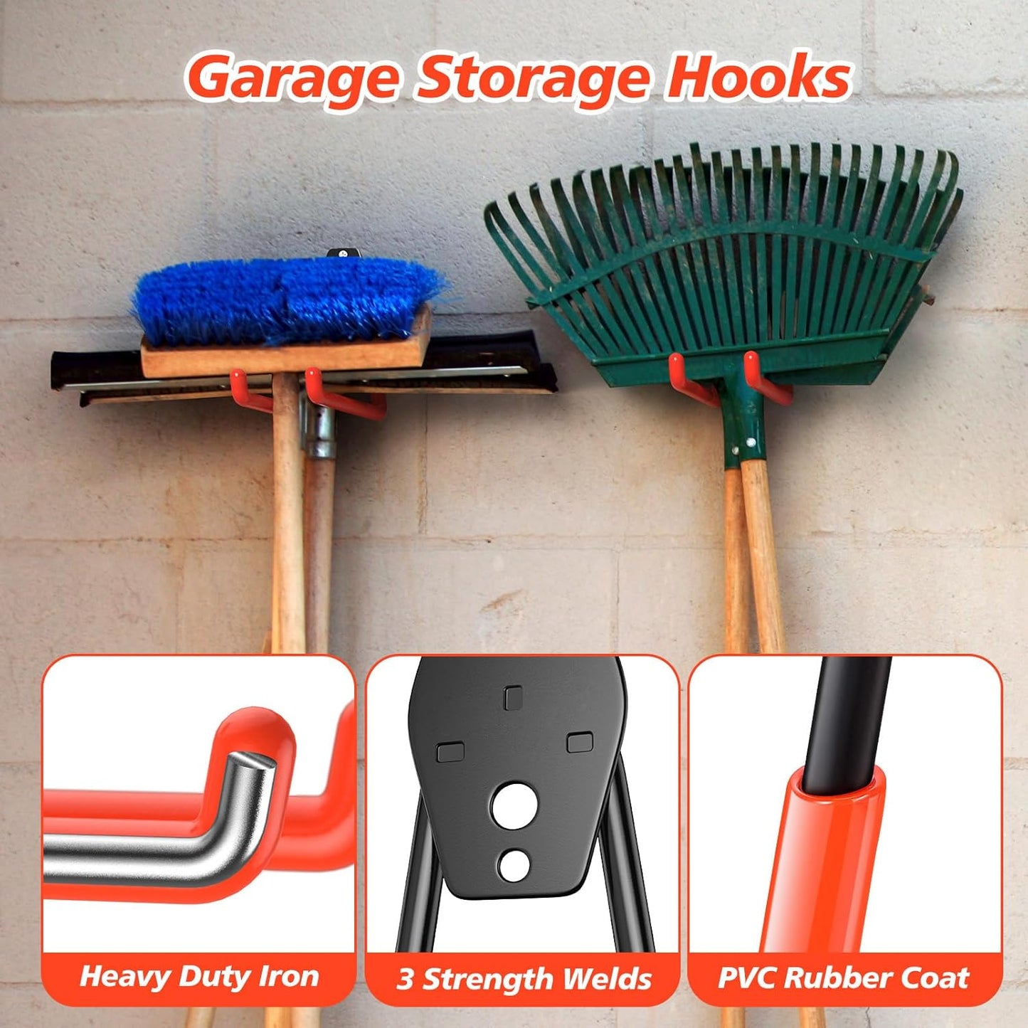 4 Pack Heavy Duty Garage Hooks,Solid Steel Wall Mount Hangers,with Anti-Slip Coating,for Hanging and Organising Ladder,Bike,Ropes,Broom,Garden,Yard and Power Tools(5.2x5.1 inch)