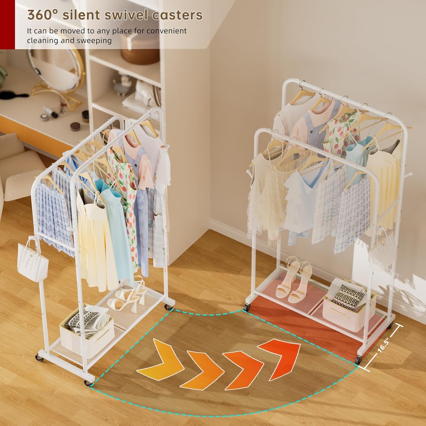 Clothes Garment Coat Rack Drying Clothing Racks Metal Freestanding for Hanging Clothes Portable Closet for Laundry Bedroom White