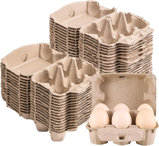 50 Pack Egg Cartons Cheap Bulk, Blank Natural Pulp Egg Carton 6 Count for Chicken Eggs, Reusable, Protects, Egg Storage Containers for Home Kitchen and Farmhouse (50 PCS 6 Count)