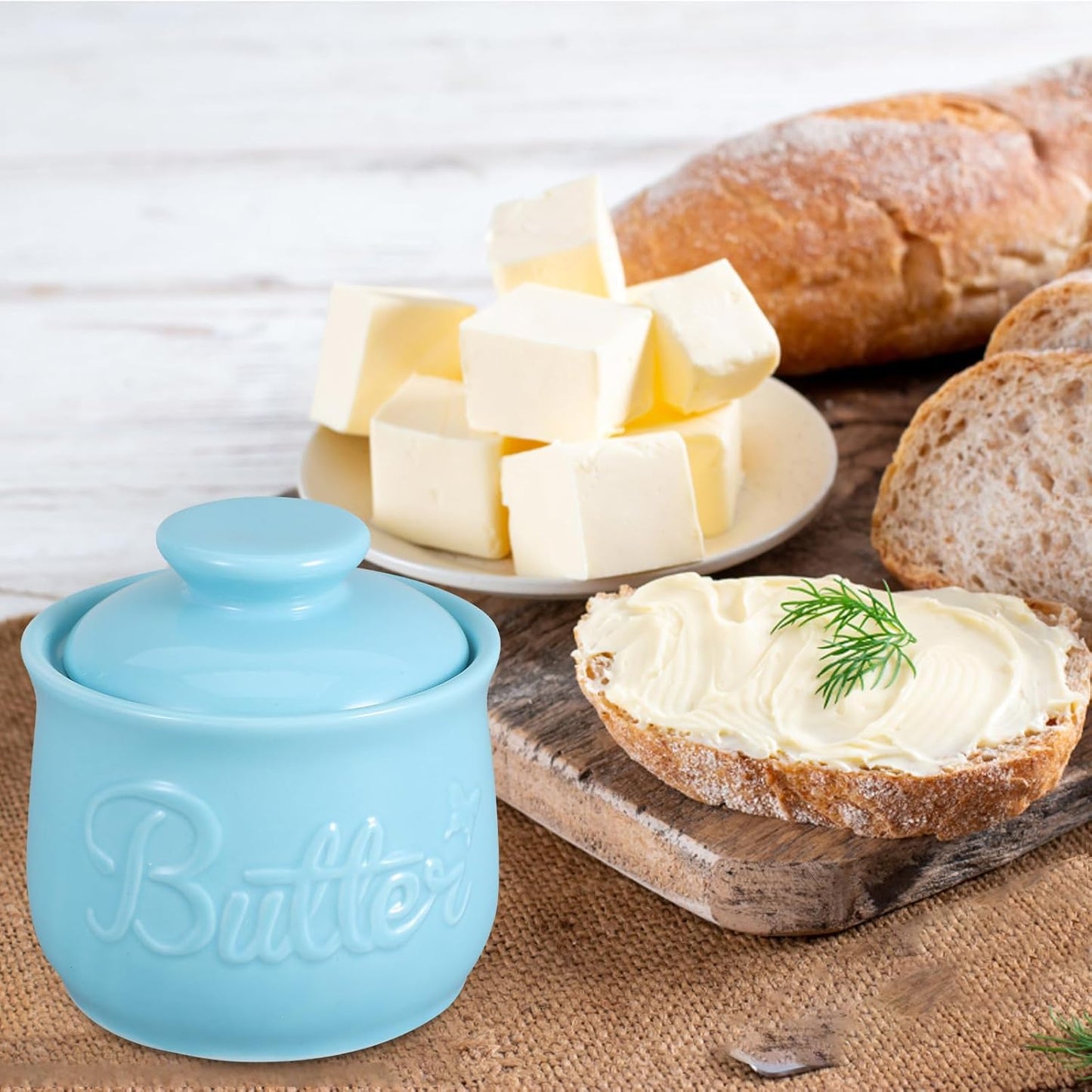 BESPORTBLE Ceramic Butter Crock with Lid for Countertop Large Capacity Porcelain Butter Keeper Container Elegant White for Kitchen Freshness Preservation Farmhouse Decor