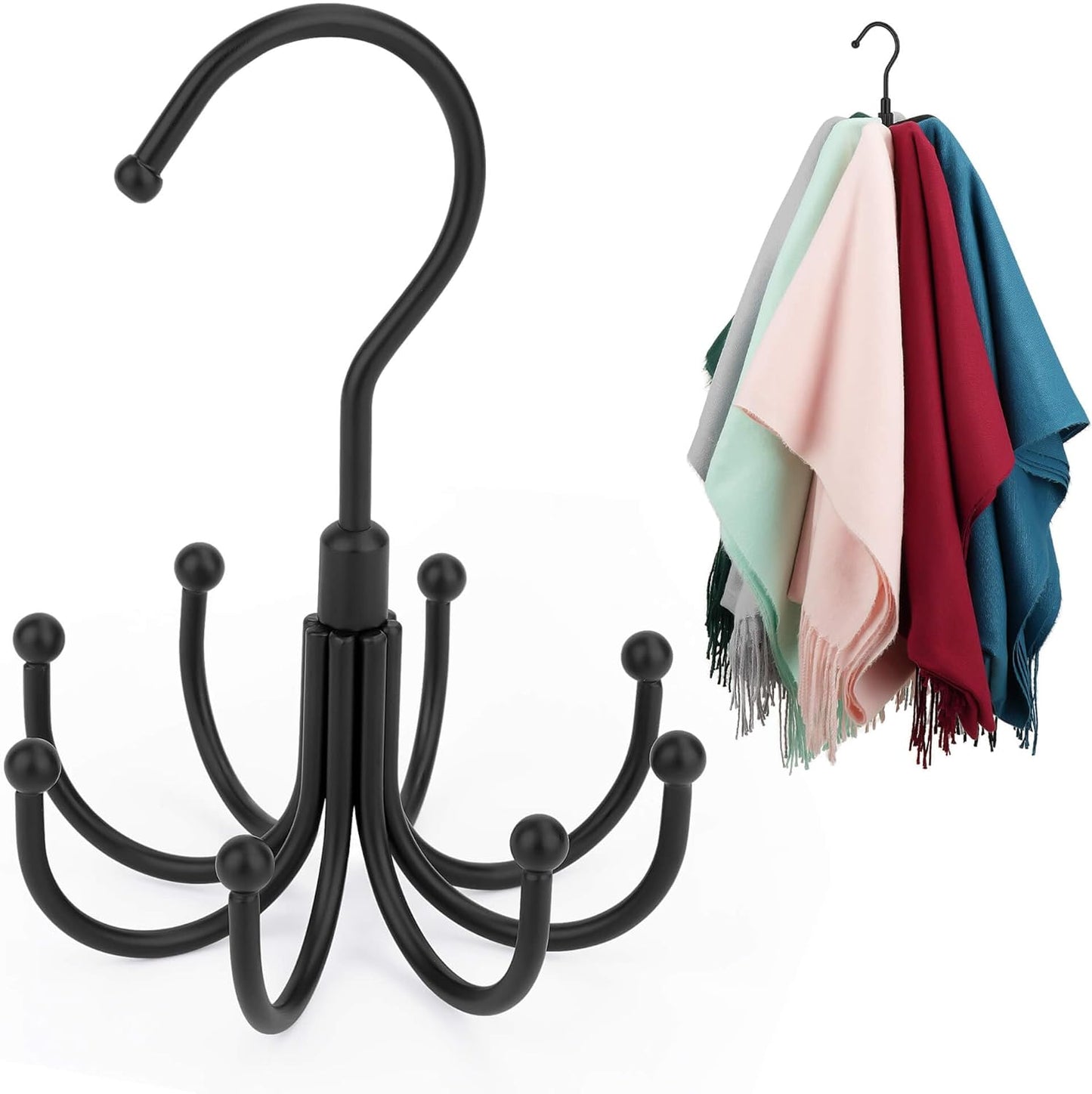 ZEDODIER 2 Pack Scarf Organizer Scarf Hanger for Closet, Rotatable Sturdy Hijab Holder Holds 16 Scarves, Metal Space Saving Closet Organizers and Storage, Black