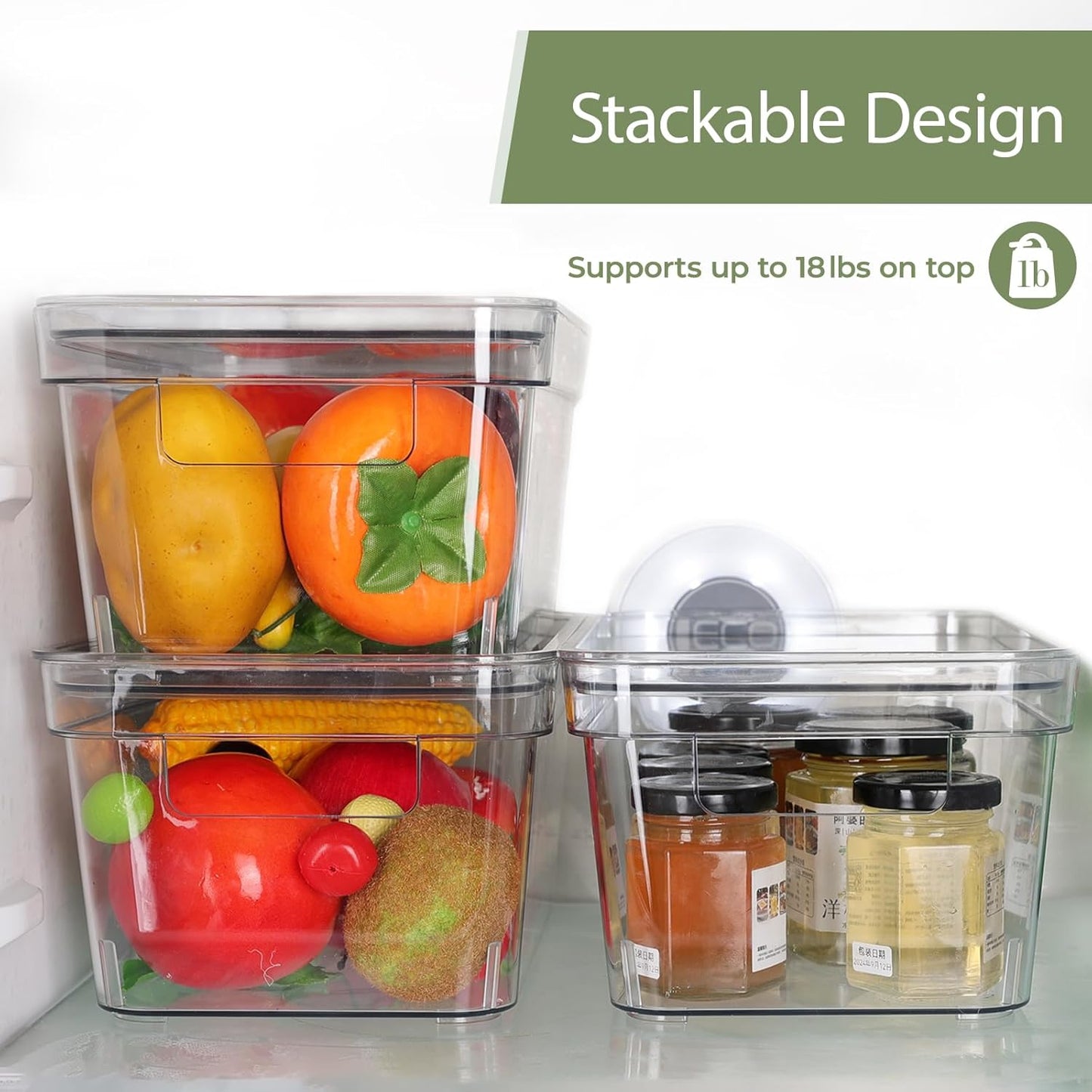 MOONEDGE Clear Plastic Storage Bins with Lids – Stackable Organizer Containers for Fridge, Kitchen, Pantry, Bathroom, Closet, Laundry Room, Office – 2 Pack (10×6×5 in)