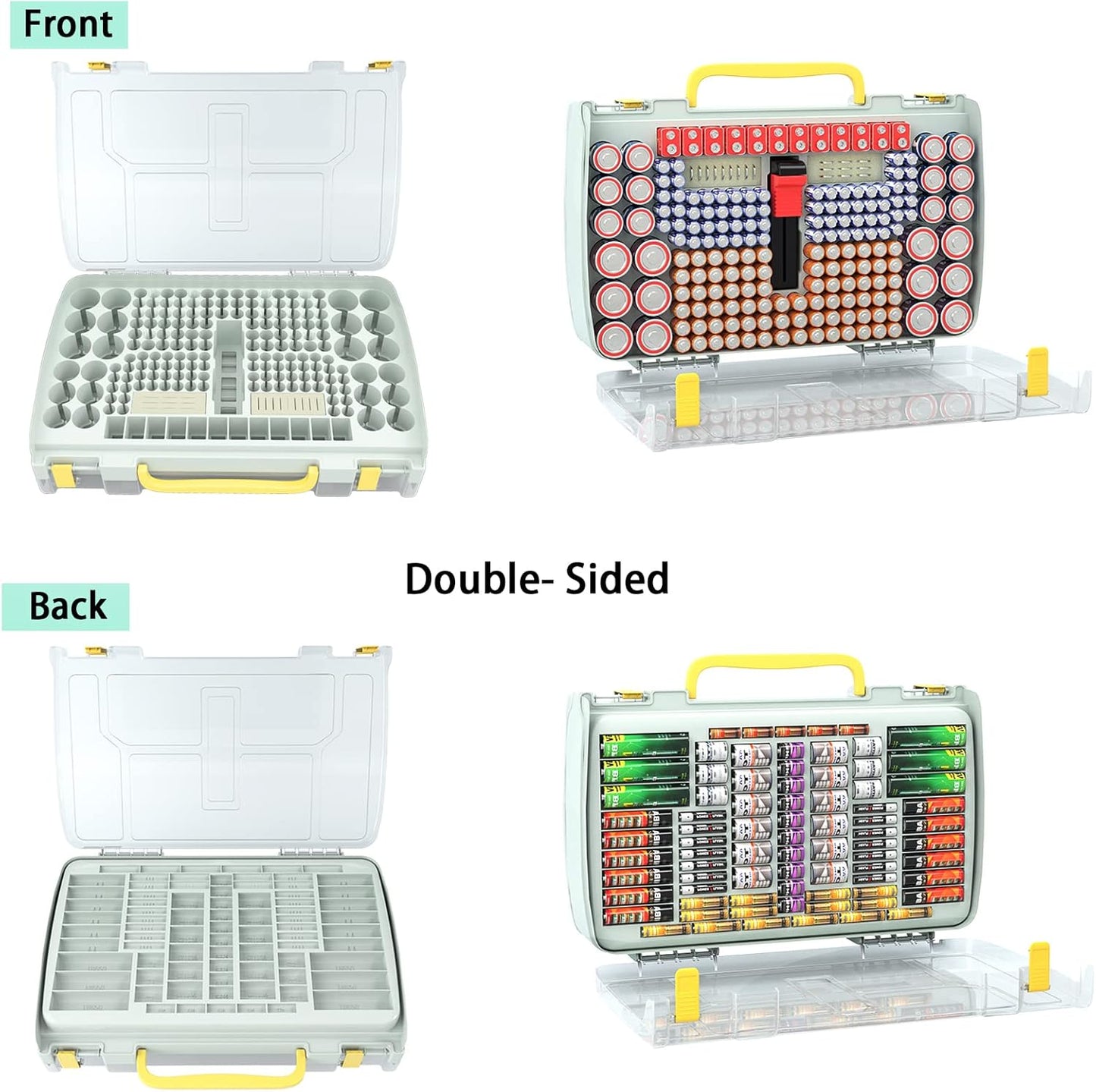 ALCYON Large Capacity 269 Battery Organizer Storage Case with Tester, Double-Side Battery Holder Container for AA AAA AAAA C D 9V Lithium 3V CR123 CR2032 CR1632 18650 Batteries(Box Only) (grey)