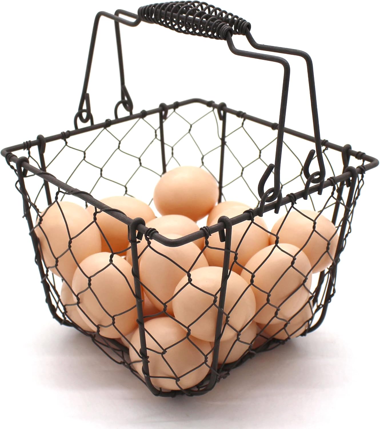 CVHOMEDECO. Square Chicken Wire Egg Basket Fruit Basket with Swing Handles Primitives Vintage Gathering Basket. Rusty