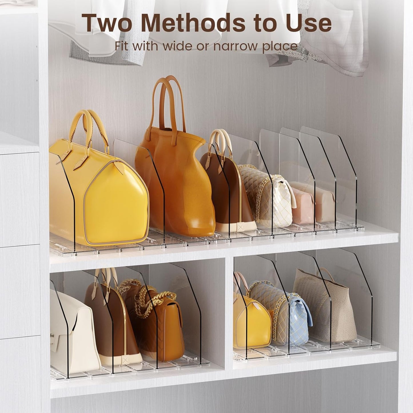 Purse Organizer for Closet, Adjustable Clear Handbag Storage Holder, Acrylic Purse Organizer for Closet Organization, Shelf Divider, Perfect for Bedroom, Living Room, Home
