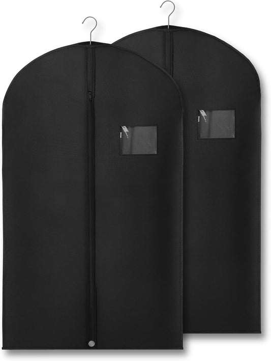 2-Pack Breathable Garment Bags for Hanging Clothes – Dust-Proof Suit & Dress Covers with Clear Window – Waterproof, Foldable Closet Storage Organizer for Coats, Gowns, and Jackets (Black, 40")