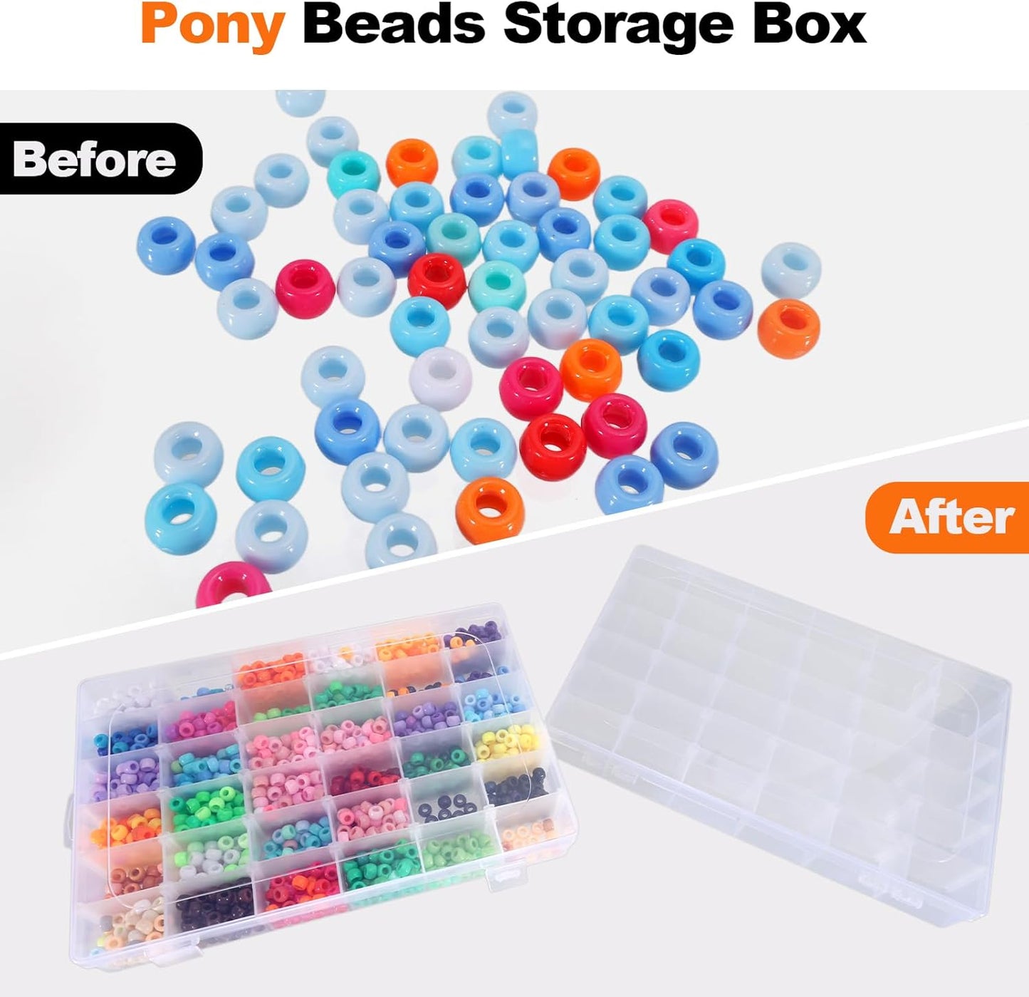 Pony Bead Organizer-2Pack,Adjustable Dividers,Pony Bead Storage,Transparent,36Grids