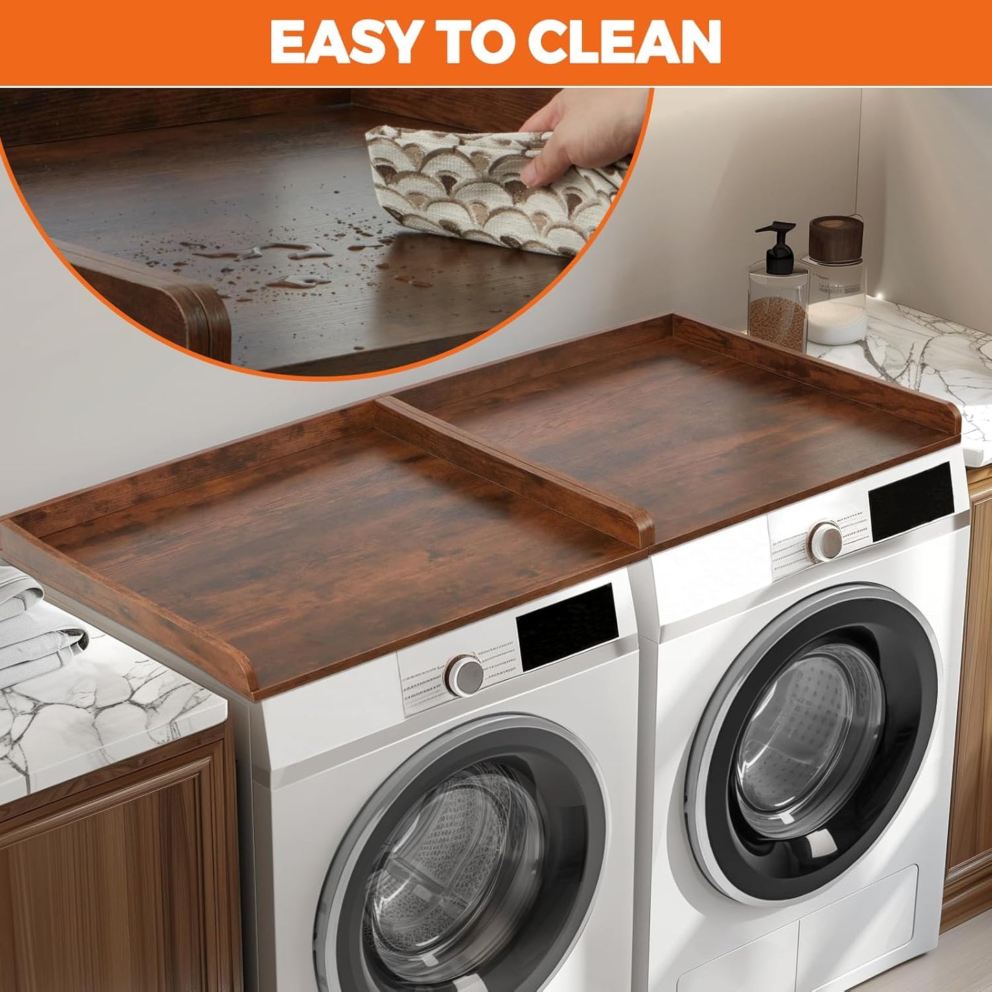 Washer Dryer Countertop, Wooden Laundry Countertop Set of 2 Dryer Storage Shelf for Laundry Room Organization (27.5" x 54") Vintage Wood Color