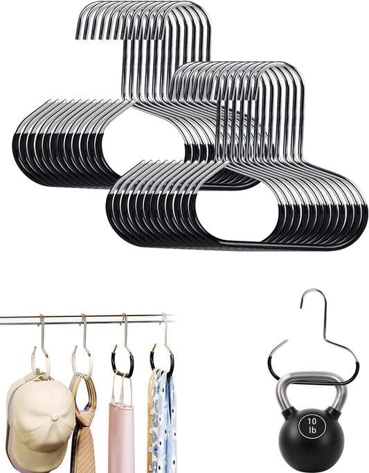 Durable Steel Hangers: Maximize Closet Space with Versatile Storage, Multifunctional Steel Hangers, Heavy Duty Closet Organizer Hooks for Hats, Scarves, Belts, Ties, Bra, Anti-Slip (Black, 24 PCS)