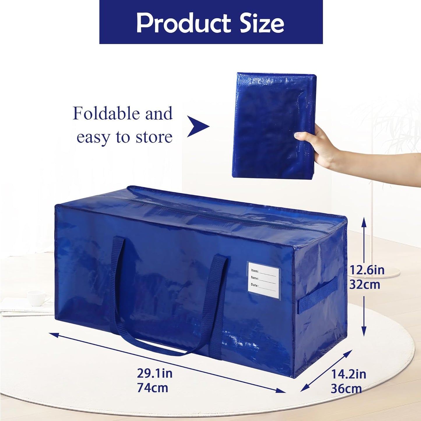 8 Pack Heavy Duty Extra Large Moving Bags with Handles,Waterproof Foldable Storage Totes,Clothing Storage Bags,Packing Moving Boxes for College Supplies & Seasonal Storage, Blue