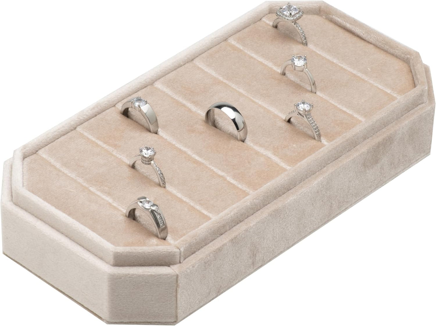 Velvet Ring Organizer Display Tray Jewelry Box Earring Holder Case for Wedding Birthday Christmas Day (Beige)