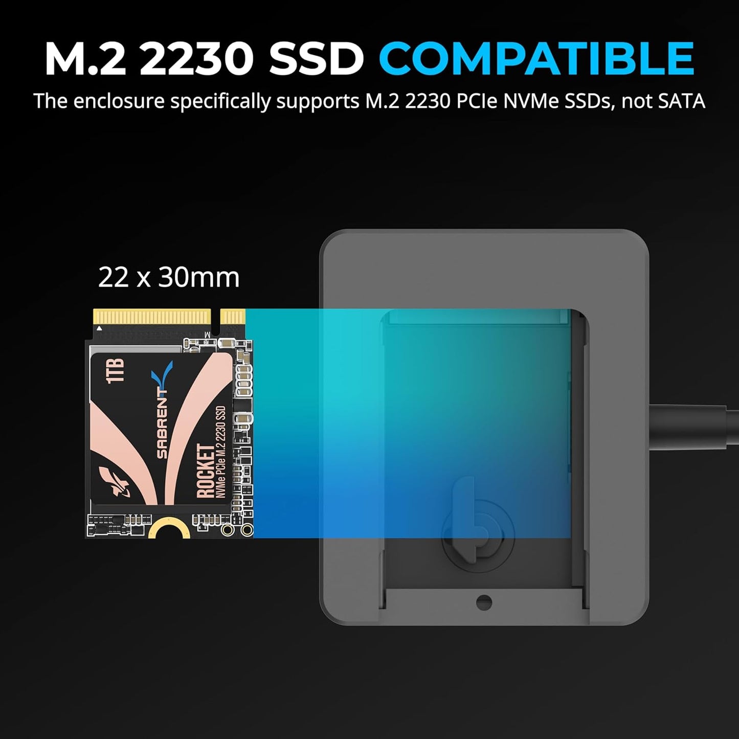 SABRENT USB-C Enclosure for M.2 2230 PCIe NVMe SSDs, 10Gbps Transfer Speed, UASP and Trim Support, Compatible with Windows, macOS, Linux (EC-NE30)