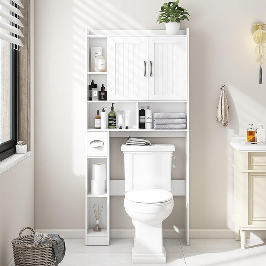 Over The Toilet Storage Cabinet, Farmhouse Storage Cabinet Over Toilet with Barn Door，Home Space-Saving Toilet Rack, for Bathroom, Restroom, Laundry
