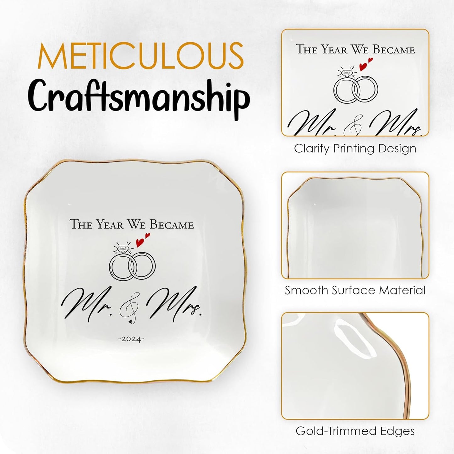 OASSIE Anniversary Wedding Gifts for Her Wife - 4"x4" Ceramic Jewelry Dish Tray - Engagement Newlyweds Couples Gifts for Women Her Wife, Mr and Mrs Decorative Trinket Dish