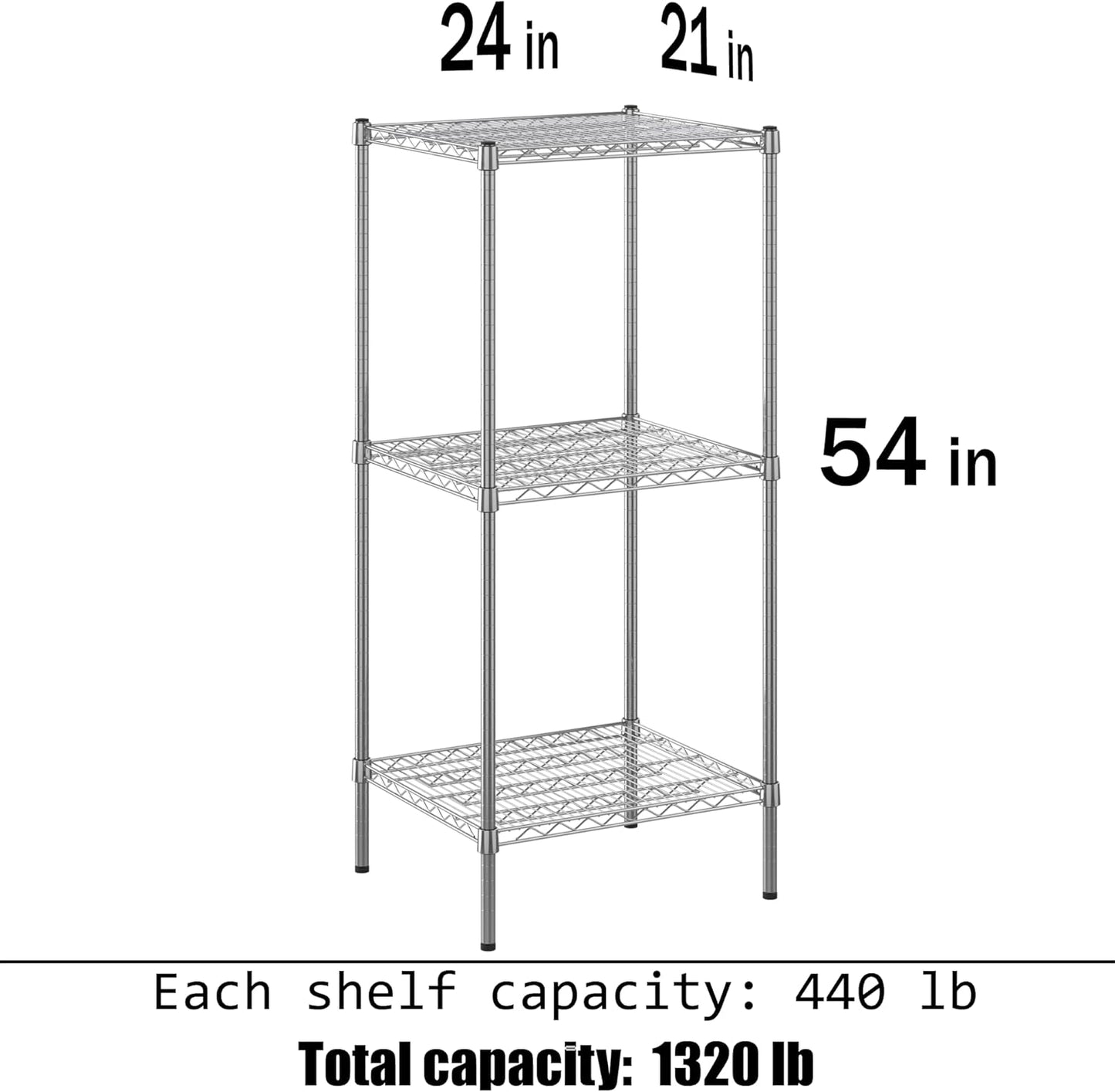 21" Deep x 24" Wide x 54" Height Wire Shelving Kit | 3-Tier | NSF Commercial Storage Rack Unit
