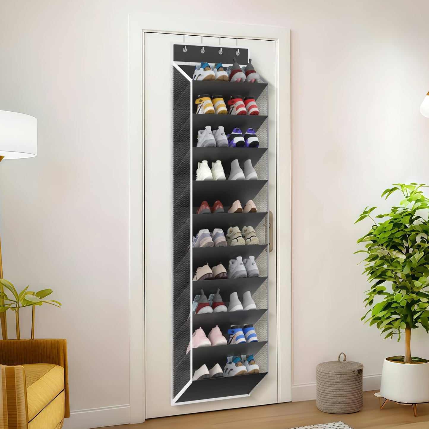 KEEPJOY 10 Tiers Mesh Over Door Shoe Organizer Storage, Hanging Shoe Holder for Door with Large Deep Pockets, Fit 20-30 Pairs Shoe Rack for Sneakers, Boots.(Black)