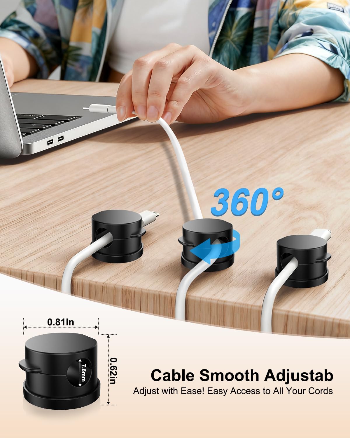 OneLeaf 8 Pack 360° Rotatable Strong Magnetic Cable Clips Cord Holder for Nightstand, 1s Lock Phone Charger Holder, Adhesive Magnetic Cord Clips for Home/Office/Car/Game Station, Smooth Adjustable