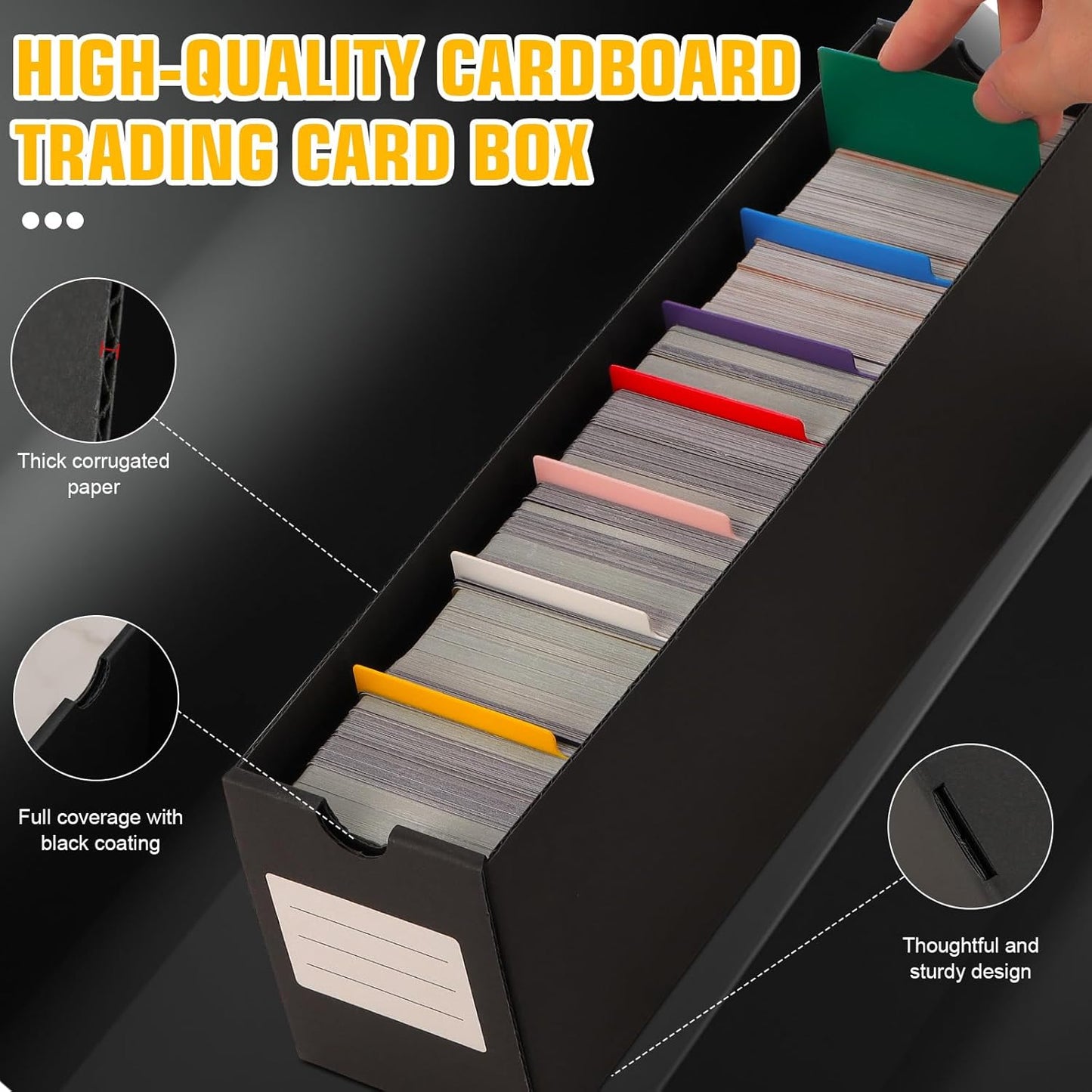 Trading Card Storage Box, Includes 12-600 CT Boxes & 48 Card Dividers, 12000+ Trading Card Organizer for Collectible Card Games, for TCG, MTG, PTCG, Baseball Cards, with Labels & Tapes